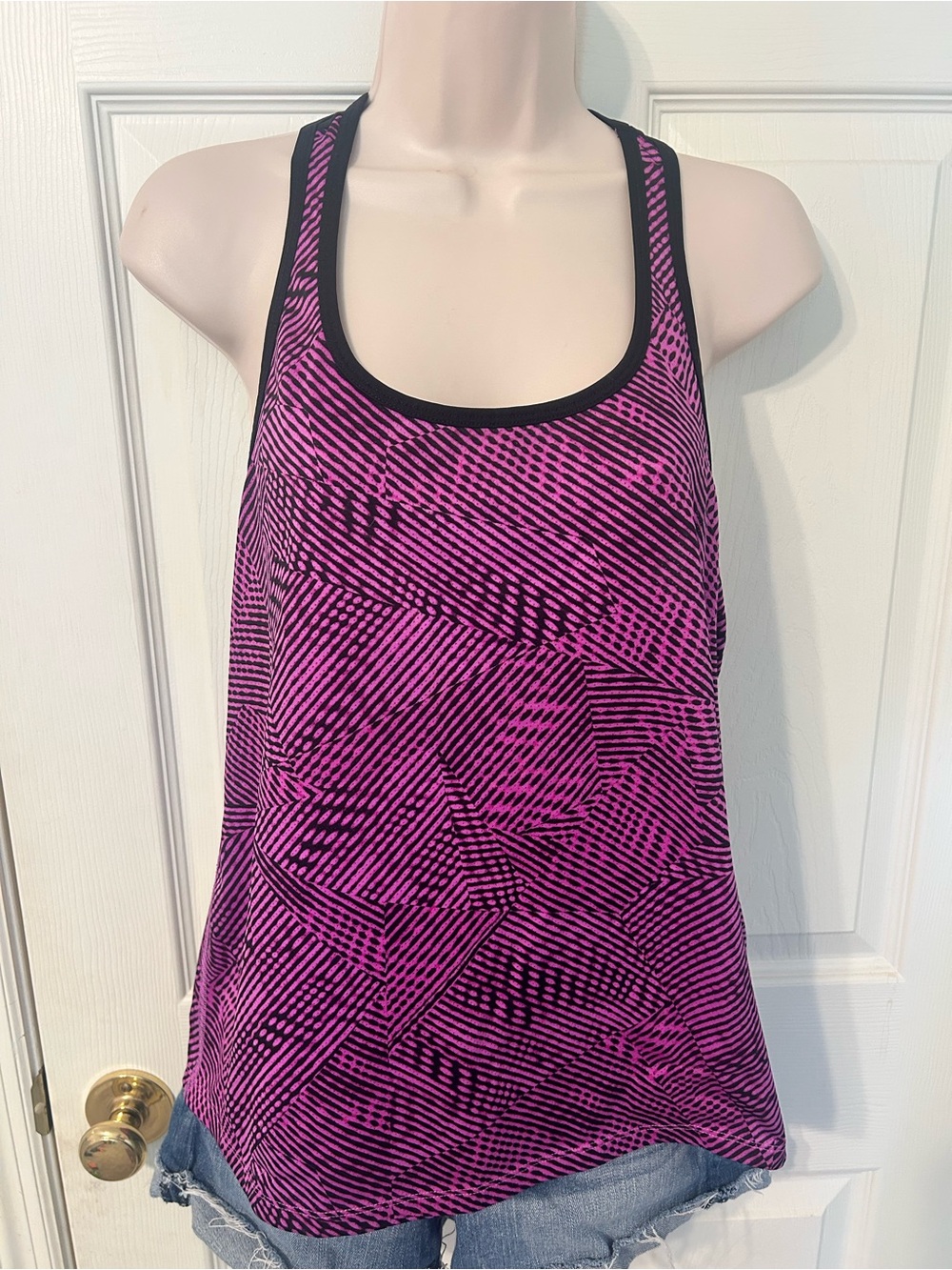 Women’s C9 by Champion Purple and Black Patterned Racerback Activewear Tank Top
